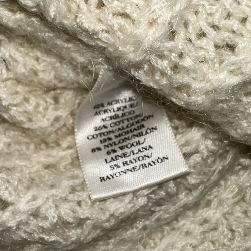 Ann Taylor Sweater Small Cream Wool Blend High Low Hem Long Sleeve Pullover